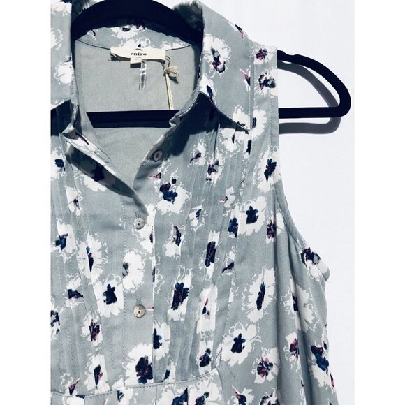 Entro Womens Small Gray Floral Pintuck Sleeveless Shirt Dress Pullover NWT - Picture 2 of 6